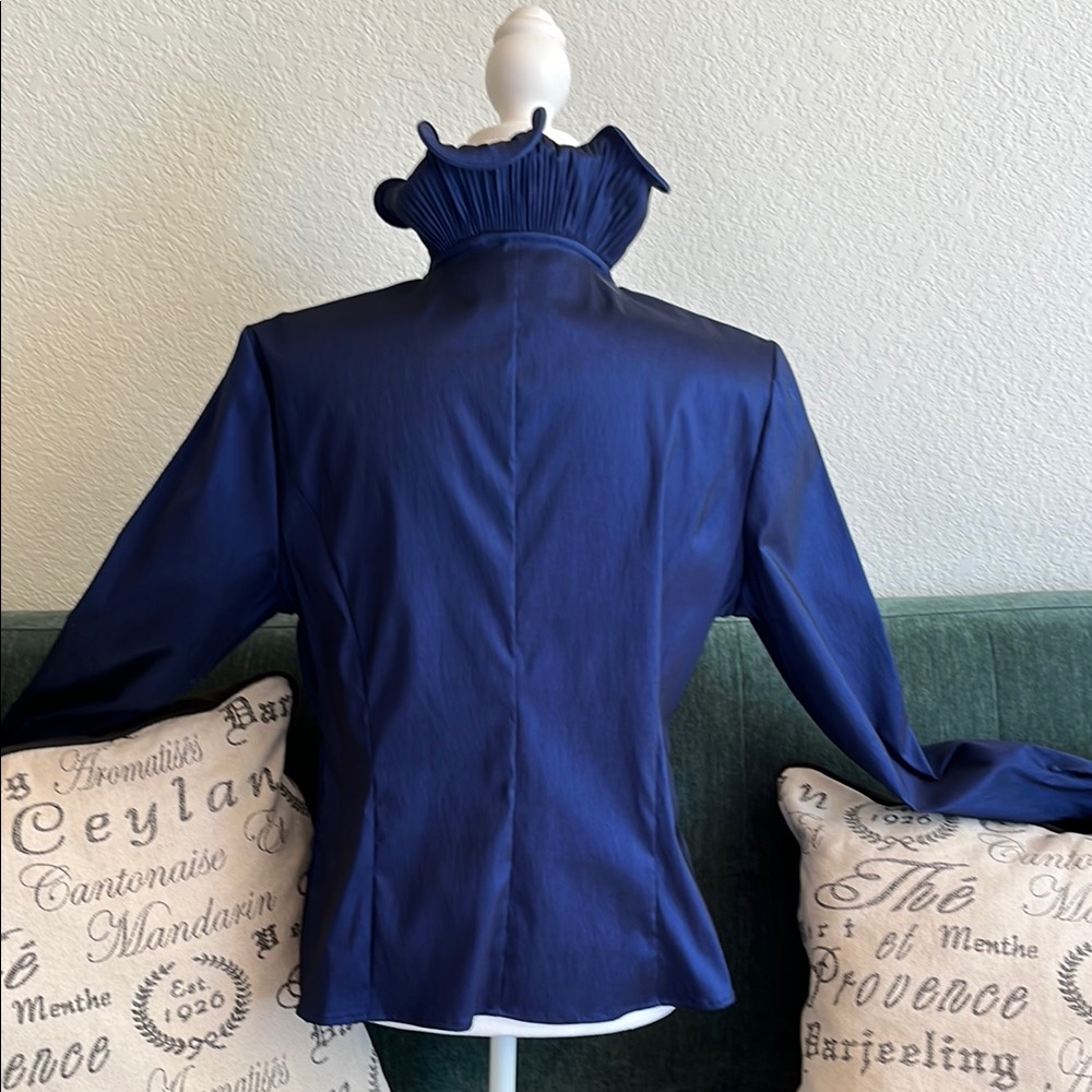 Elegant Navy Ruffle Blouse - Picture 4 of 7